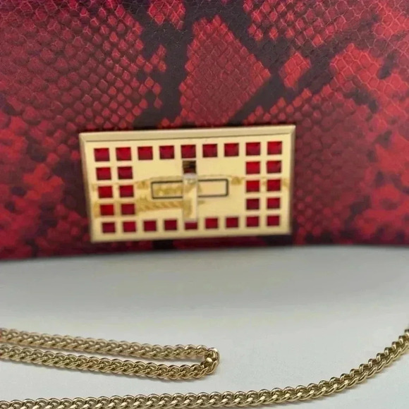 Michael Kors Calf Leather Python Print Clutch with Chain - Picture 11 of 12